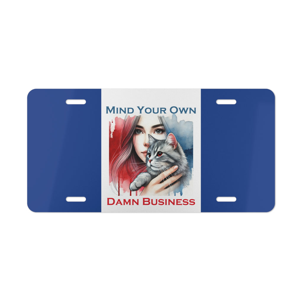 Mind your own damn business license plate with cat lady 