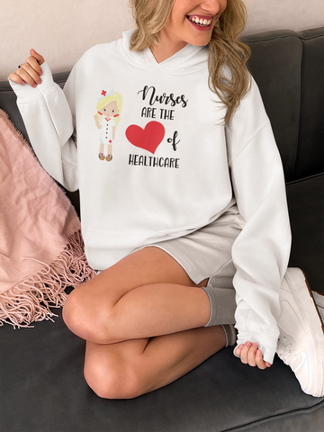 Blonde Nurse Hoodie Sweatshirt Heart of Healthcare, Nurse Hooded Sweatshirt