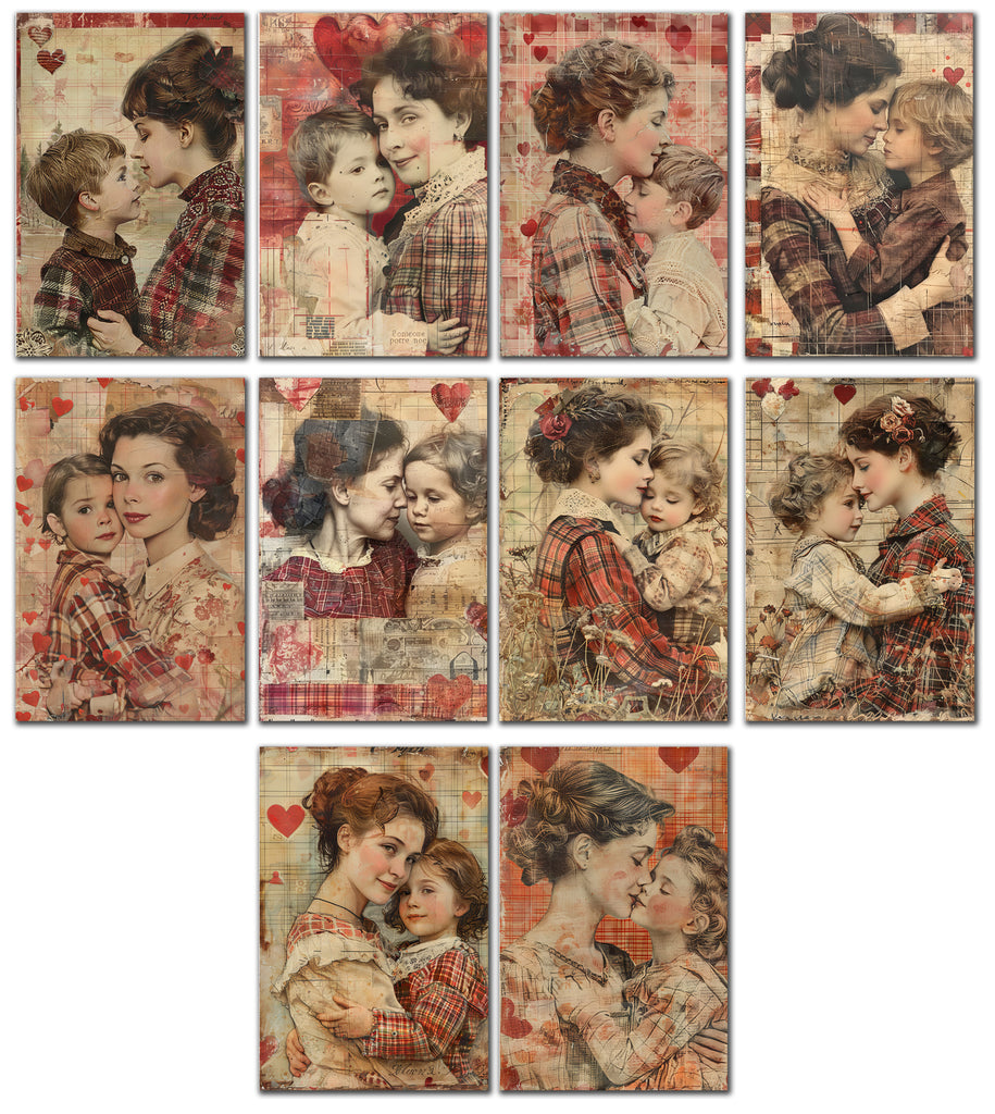 10 Handmade Mother and Child&nbsp; – Blank Inside – Folded 4x6 Every Occasion Cards with White Envelopes 