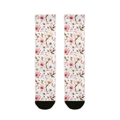 Floral patterned socks on a white background