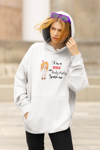 Redhead Nurse Hoodie Sweatshirt No Body Parts Scare Me, Hooded Nurse Sweatshirt