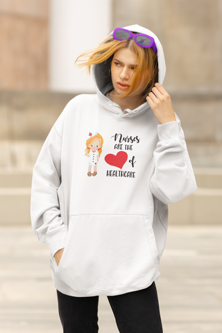 Redhead Nurse Hoodie Sweatshirt Heart of Healthcare, Nurse Hooded Sweatshirt