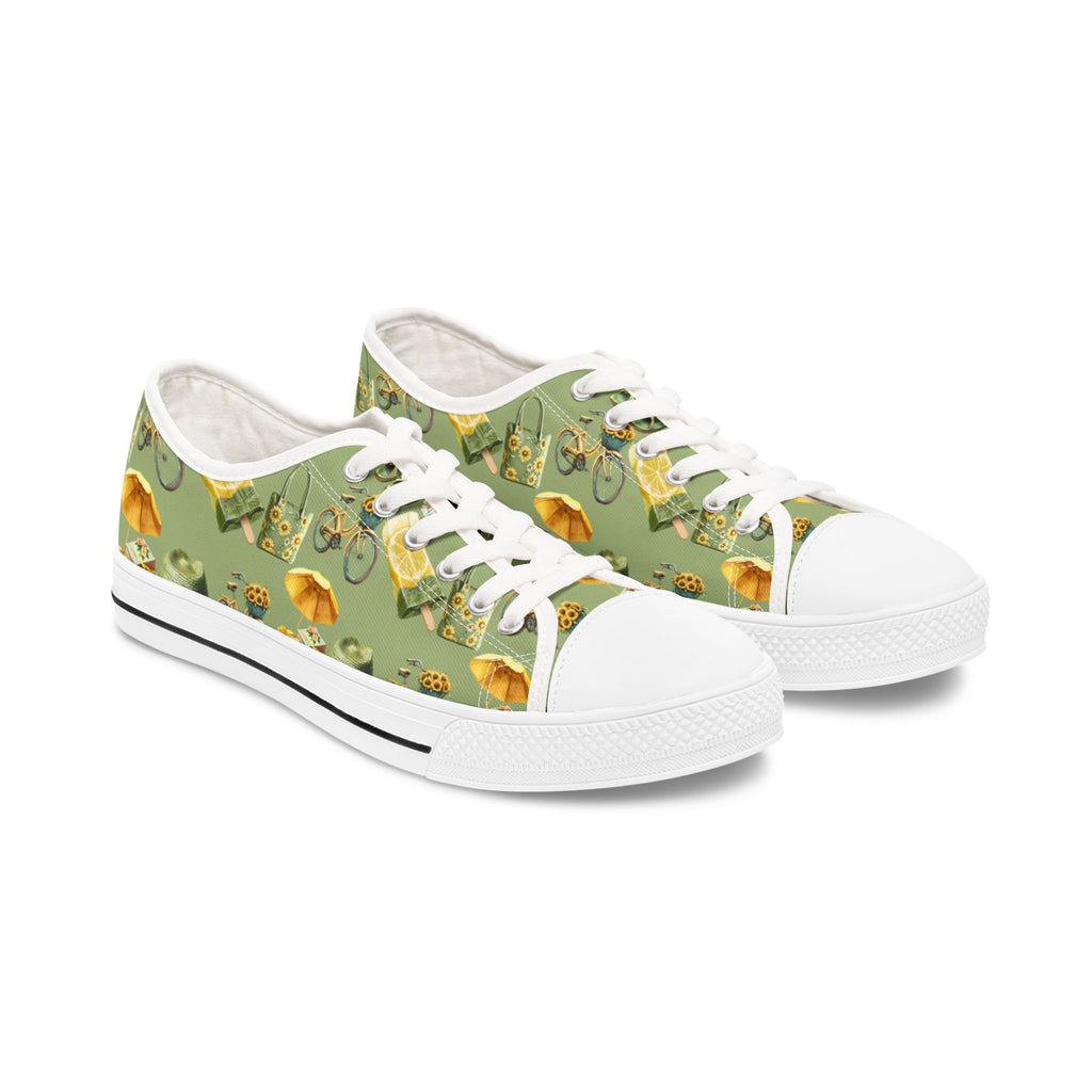 Pair of sneakers with a colorful pattern on a white background
