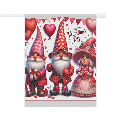 Gifts for Gardeners Valentine's Day Gnome Garden  Flag & House Banner 2 Sizes Pole Not Included