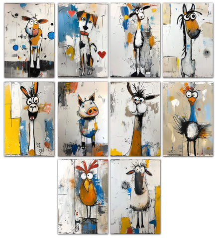 10 Handmade Whimsical Weird Animals&nbsp; – Blank Inside – Folded 4x6 Every Occasion Cards with White Envelopes
