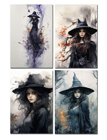 8 Handmade Witches – Blank Inside – Folded 4x6 Every Occasion Cards with White Envelopes