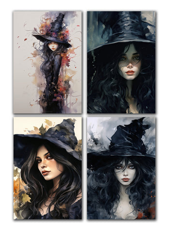 8 Handmade Witches – Blank Inside – Folded 4x6 Every Occasion Cards with White Envelopes
