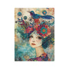 Velveteen Blanket, Abstract Woman Watercolor Painting and Flowers, Blue Bird