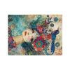Velveteen Blanket, Abstract Woman Watercolor Painting and Flowers, Blue Bird