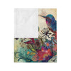 Velveteen Blanket, Abstract Woman Watercolor Painting and Flowers, Blue Bird