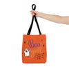 Boo Y'all Halloween Trick or Treat Bag in a woman's hand on a white background