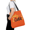 Candy Corn Cute Halloween Trick or Treat Bag over the shoulder of an adult woman