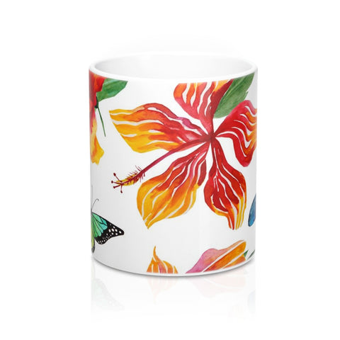 Tropical Flowers and Butterflies Coffee Mugs Ceramic 11oz