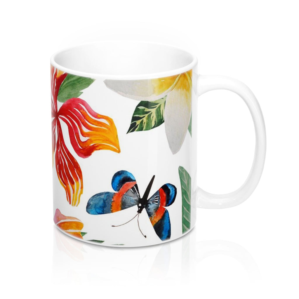 Tropical Flowers and Butterflies Coffee Mugs Ceramic 11oz