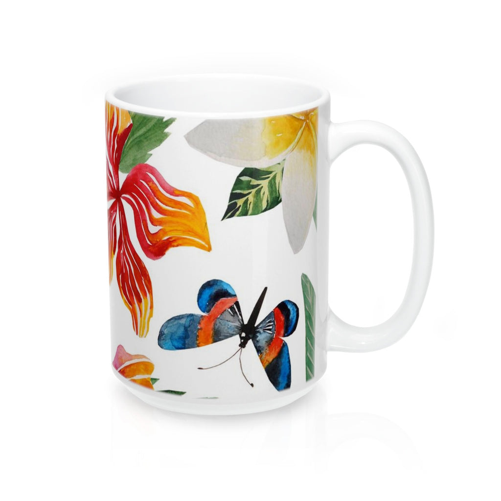 Tropical Flowers and Butterflies Coffee Mugs 15oz