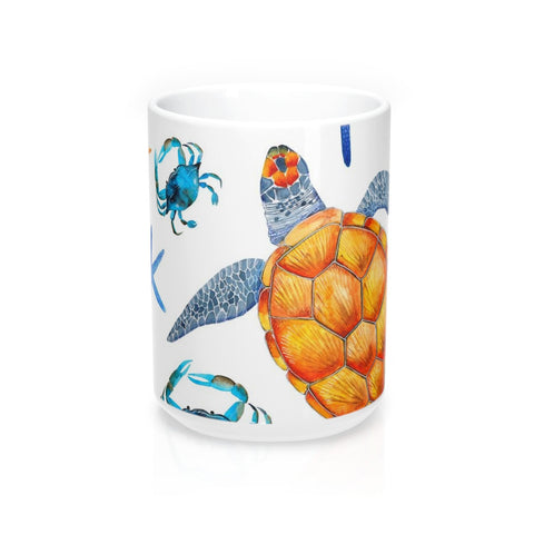 Sea Turtle Tropical Coffee Mugs 15oz Beach Theme Ceramic