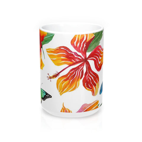 Tropical Flowers and Butterflies Coffee Mugs 15oz
