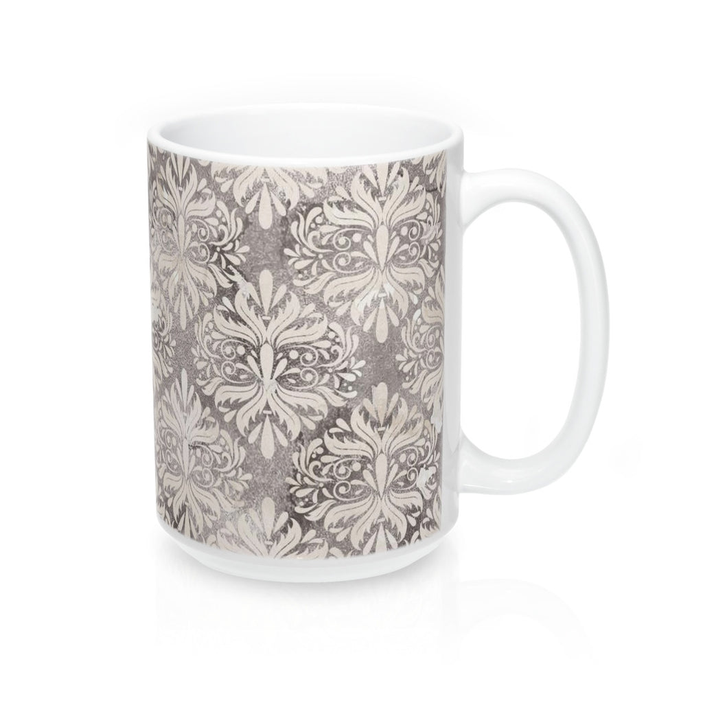 Grey Flower Coffee Mug 15oz