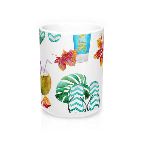 Beach Flip Flops and Tropical Drinks Coffee Mug 15oz