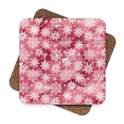 Snowflake Pink Square Hardboard Coaster Set - 4pcs