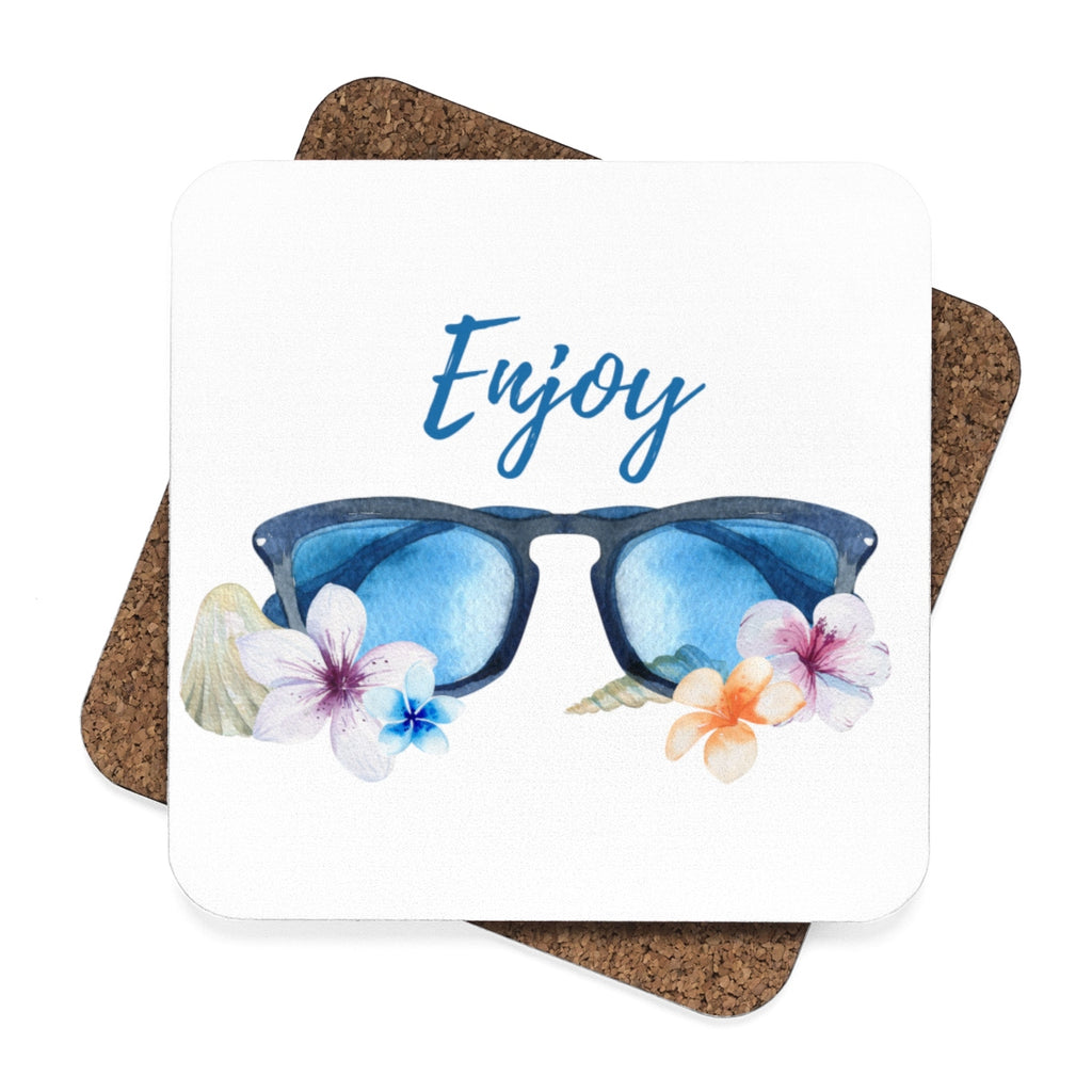 Beach Sunglasses Square Hardboard Coaster Set - 4pcs, Drink Coasters
