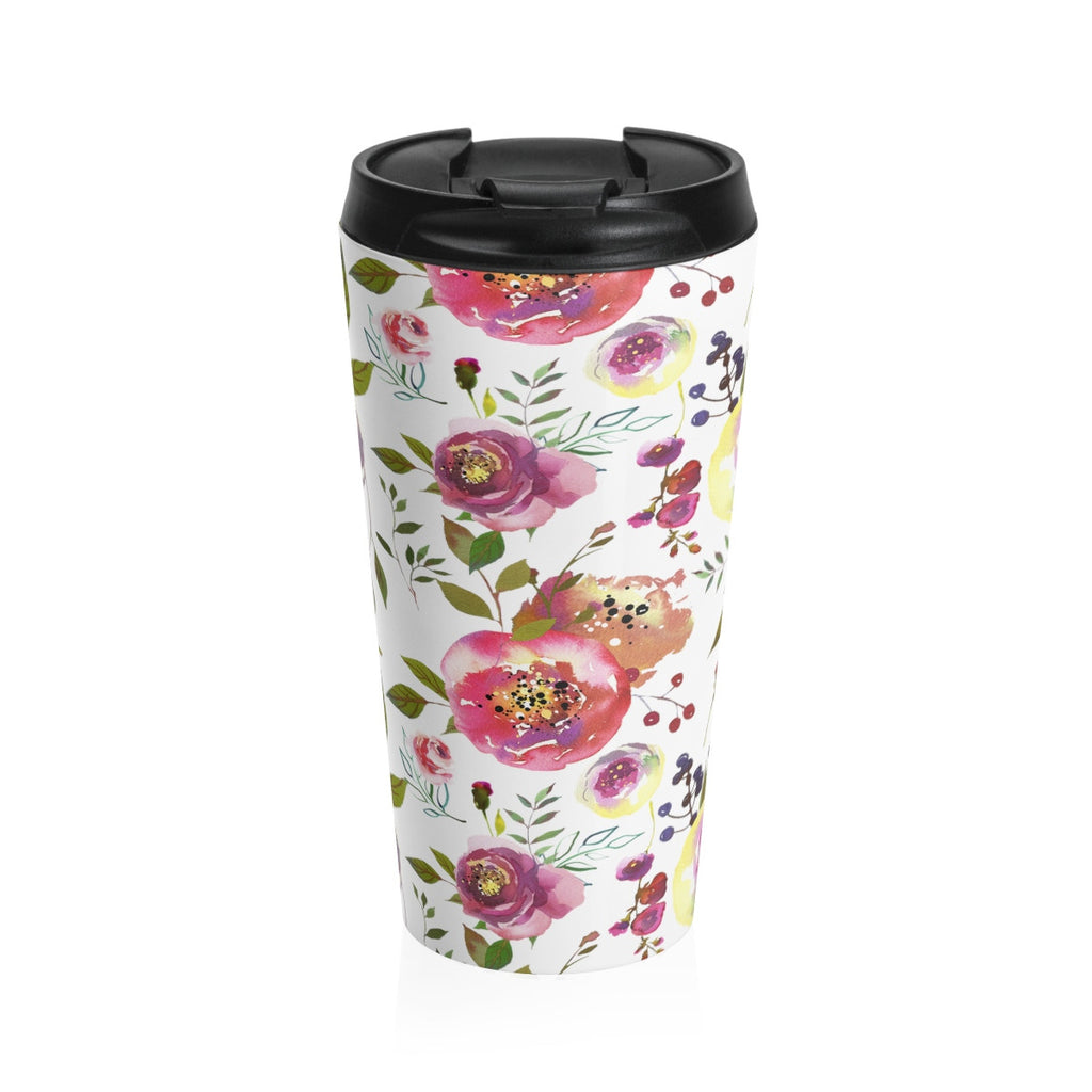 Watercolor Pink Rose Stainless Steel Travel Mugs for Women 15oz