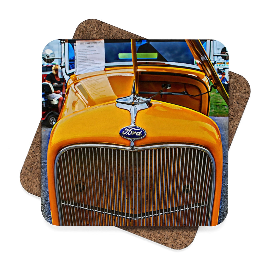1932 Ford Square Hardboard Hot Rod Drink Coasters Set - 4pcs