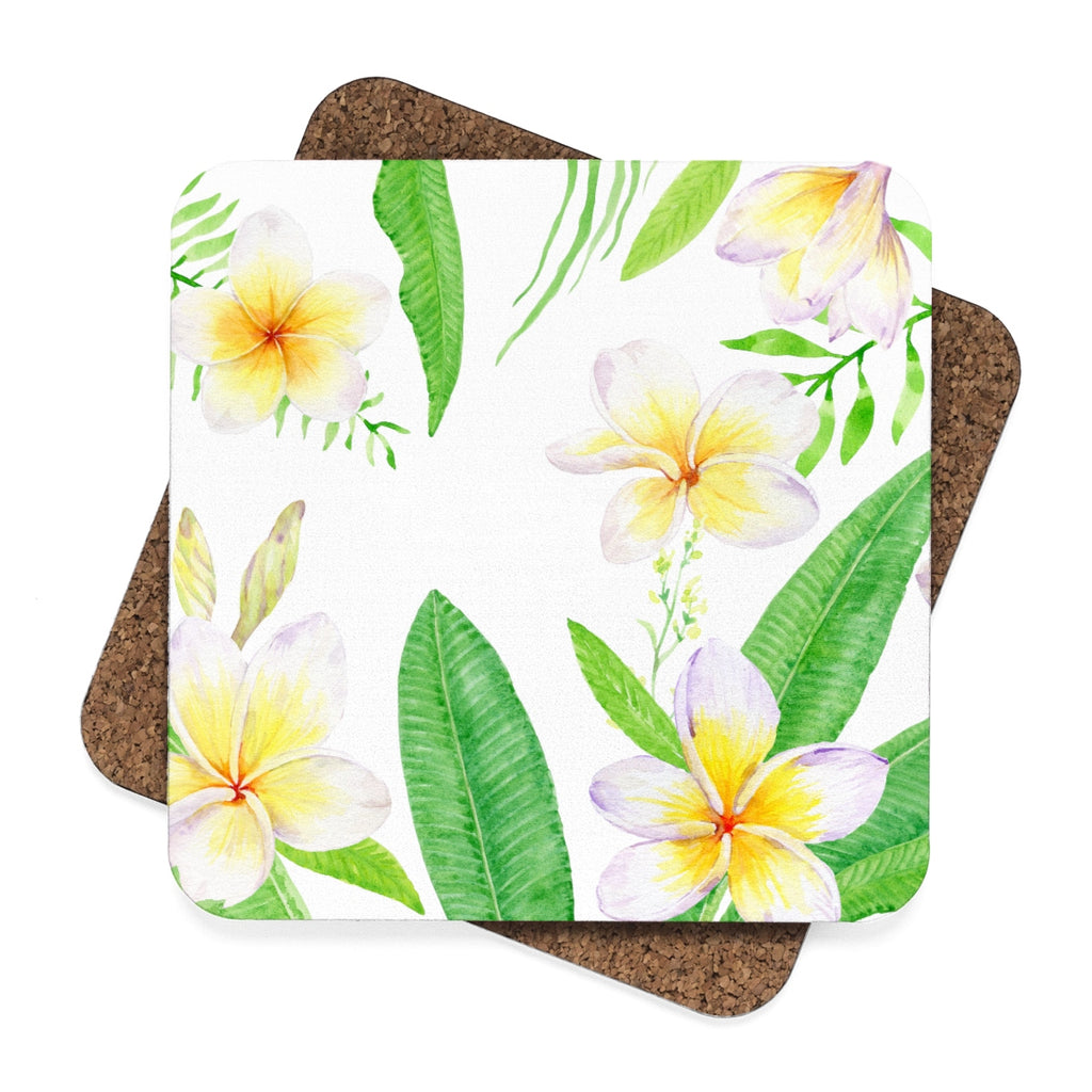 Plumeria Square Hardboard Coaster Set - 4pcs