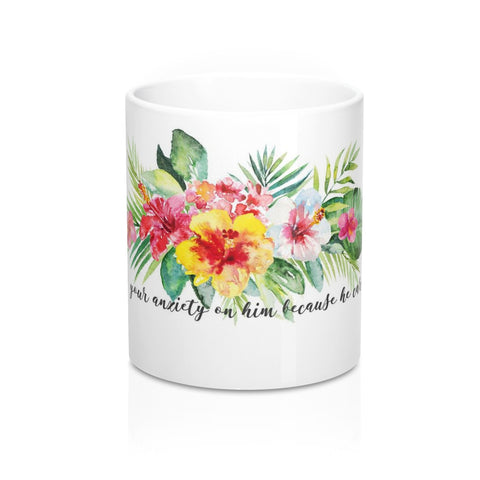 Inspirational Bible Verse Coffee Mugs Cast Your Anxiety 11oz or 15oz Ceramic