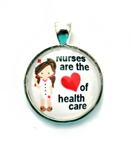 RN Nurse 25mm Silvertone Glass Dome Pendant Jewelry Supplies DIY Necklaces