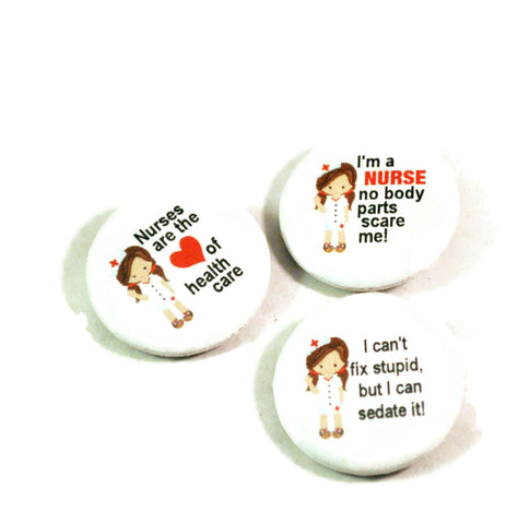 Set of 3 Nurse Round Pin Buttons for RN Snarky Comments