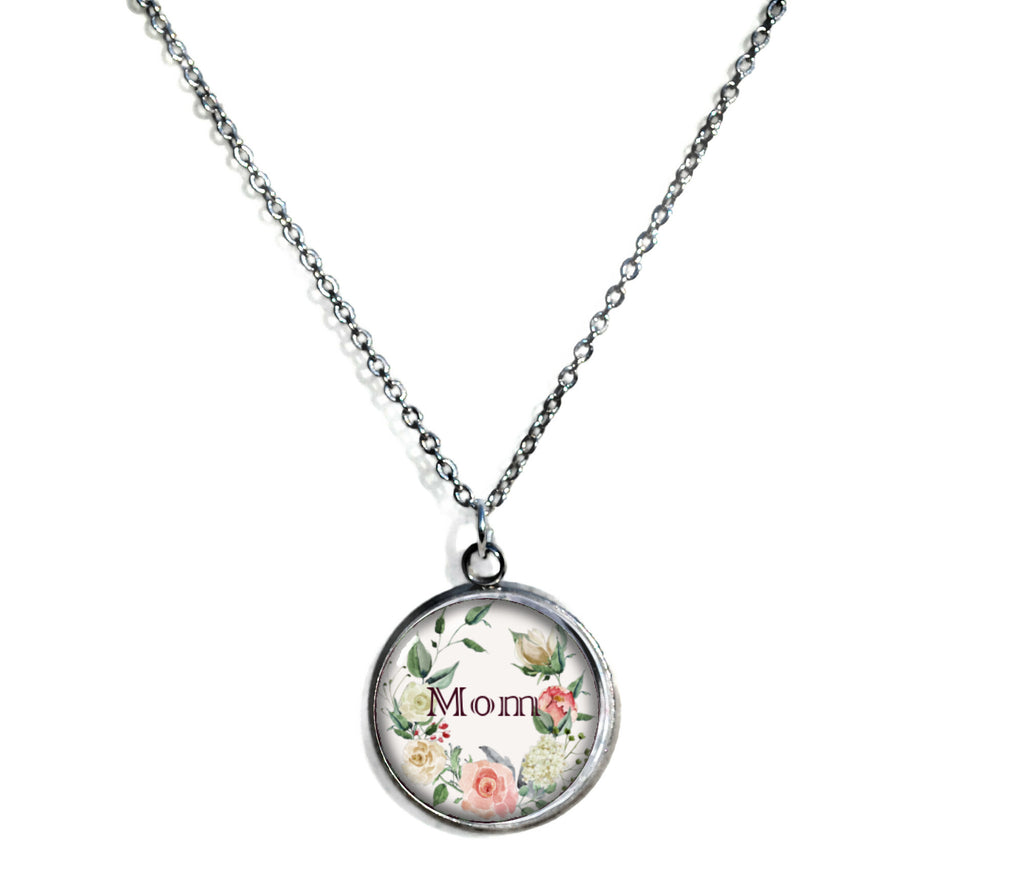 Mom Pendant Necklace on a Chain 18-inches Silvertone Mother's Day Gift