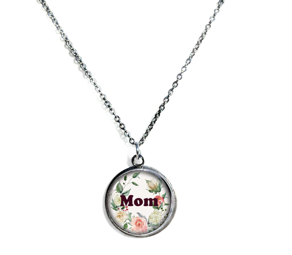 Mom Pendant Necklace on a Chain 18-inches Silvertone Mother's Day Gift