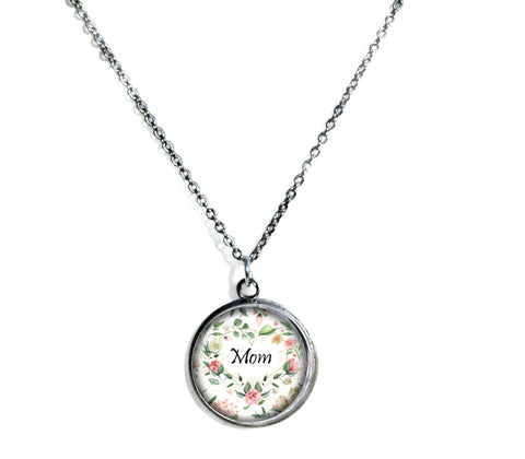 Mom Pendant Necklace on a Chain 18-inches Silvertone Mother's Day Gift