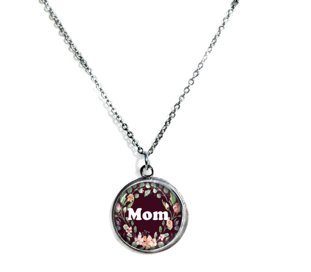 Mom Pendant Necklace on a Chain 18-inches Silvertone Mother's Day Gift