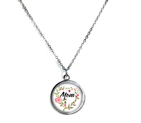 Mom Pendant Necklace on a Chain 18-inches Silvertone Mother's Day Gift