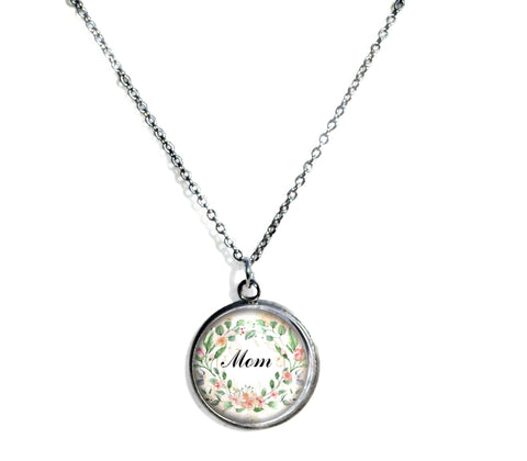 Mom Pendant Necklace on a Chain 18-inches Silvertone Mother's Day Gift