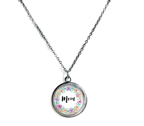 Mom Pendant Necklace on a Chain 18-inches Silvertone Mother's Day Gift