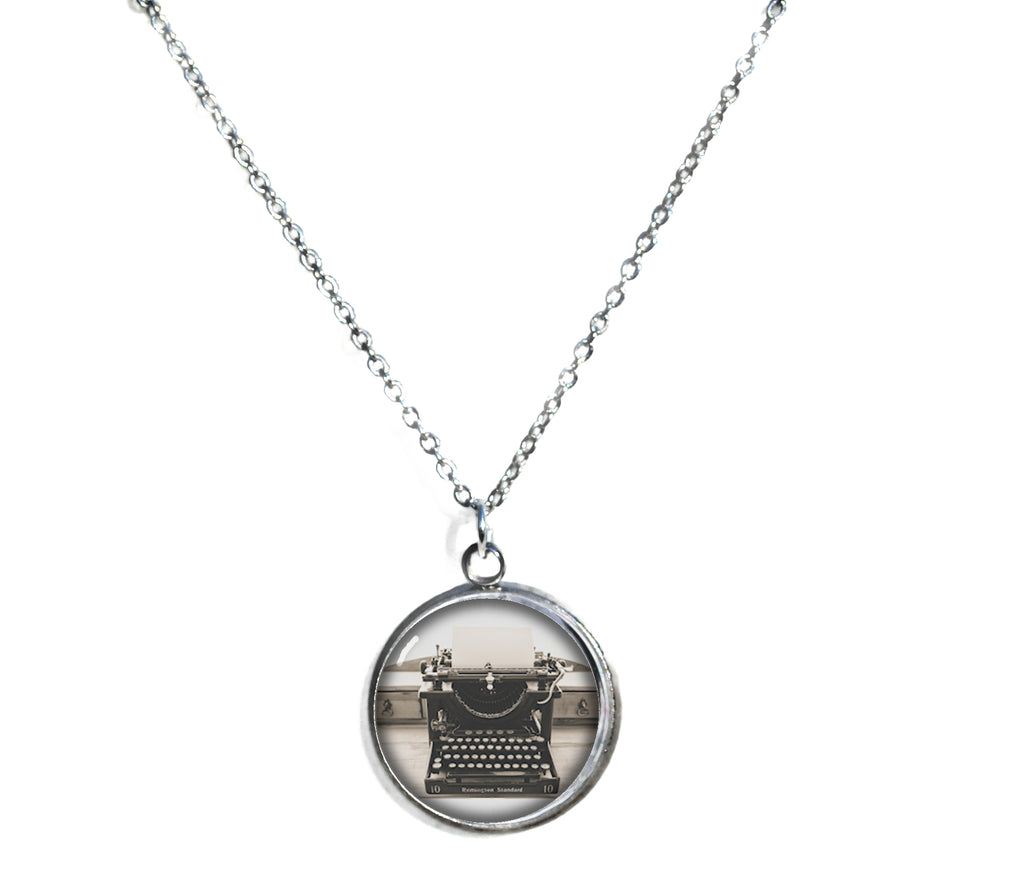 Writer Typewriter Necklace on a Chain 18-inches Silvertone Women Teens