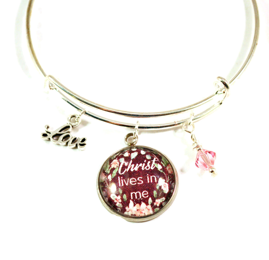 Inspirational Christian Charm Bangle Bracelets for Women, Adjustable