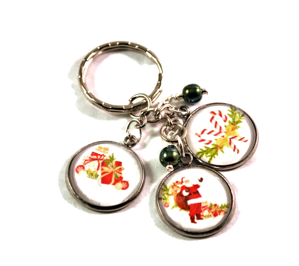 Santa Christmas Key Chain, Holiday Handmade Beaded Keyrings for Women