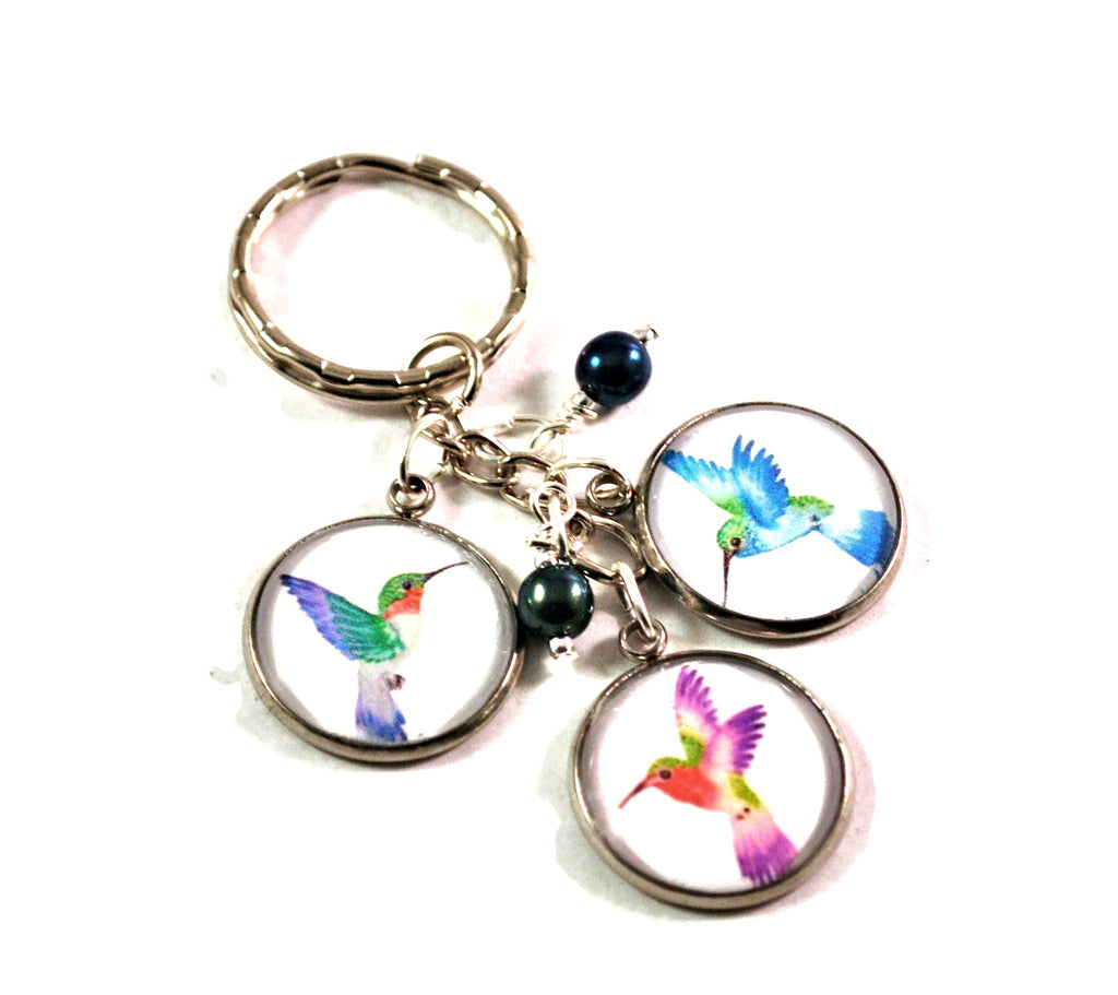 Handmade Beaded Keyrings for Women with Colorful Hummingbird Charms