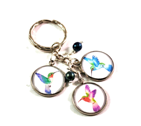 Handmade Beaded Keyrings for Women with Colorful Hummingbird Charms
