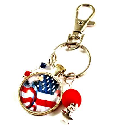 American Flag Keyring Patriotic Keychains for Women