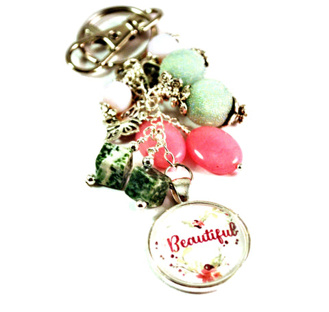 Beautiful Pink Purse Charm Keychain Beaded Keyrings for Women Inspirational