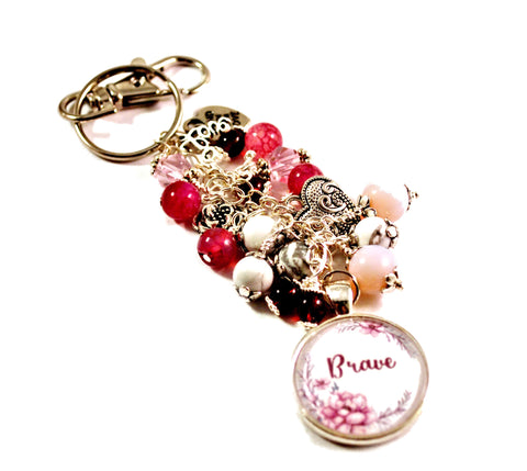 Inspirational Brave Women's Purse Charm Keychain Beaded Keyrings for Women