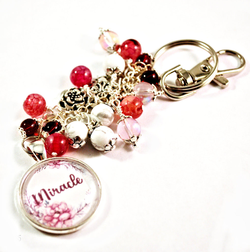 Inspirational Miracle Women's Purse Charm Keychain Beaded Keyrings for Women
