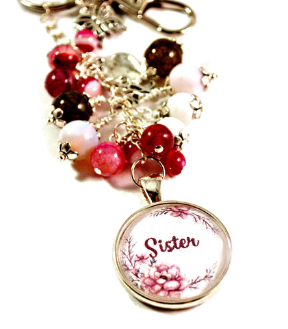 Inspirational Sister Women's Purse Charm Keychain Beaded Keyrings for Women