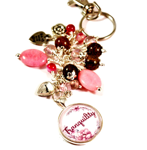 Tranquility Pink Women's Purse Charm Keychain Beaded Keyrings for Women