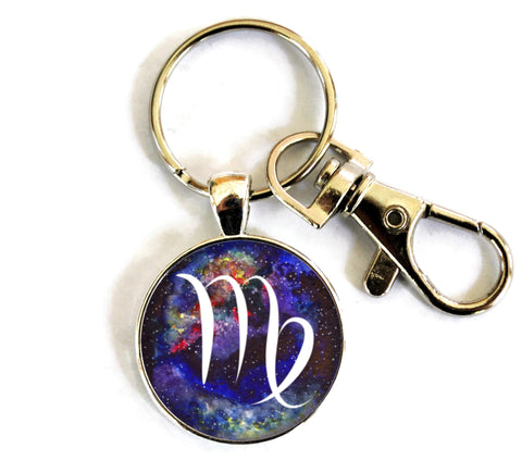 Aquarius Zodiac Sign Women's Purse Charm Keychain Handmade Keyrings for Women